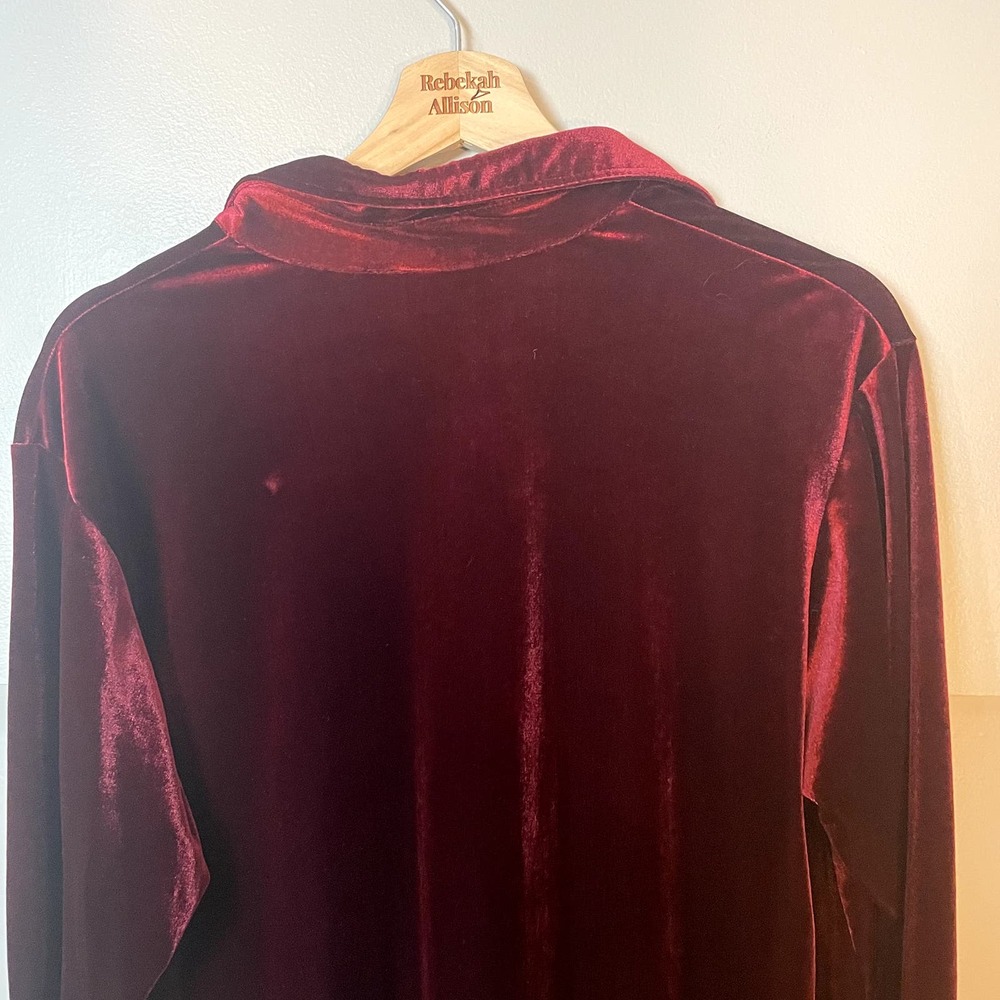 Vintage Disney Velour Long Sleeve Button Up in Burgundy Mickey Mouse SZ Large - Picture 12 of 14